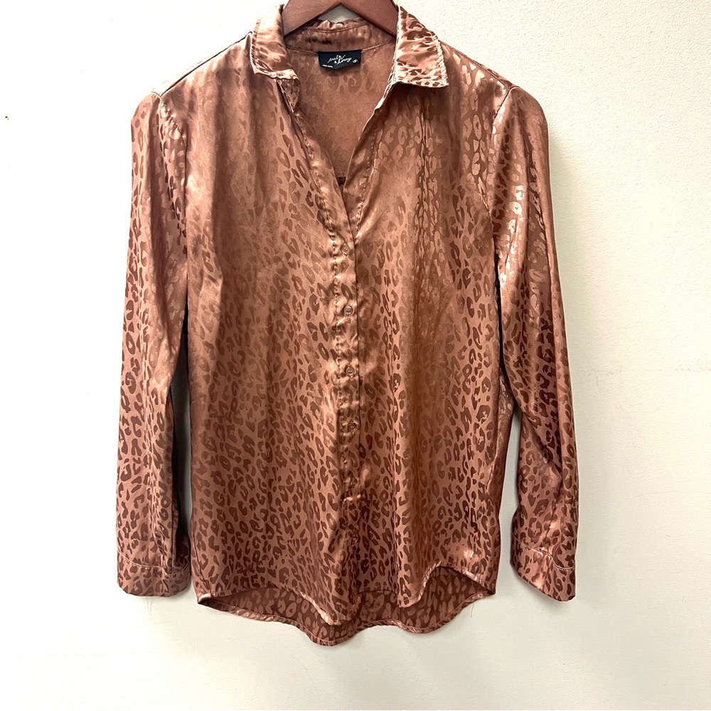Milk And Honey Printed Button Down With Satin Fin… - image 1